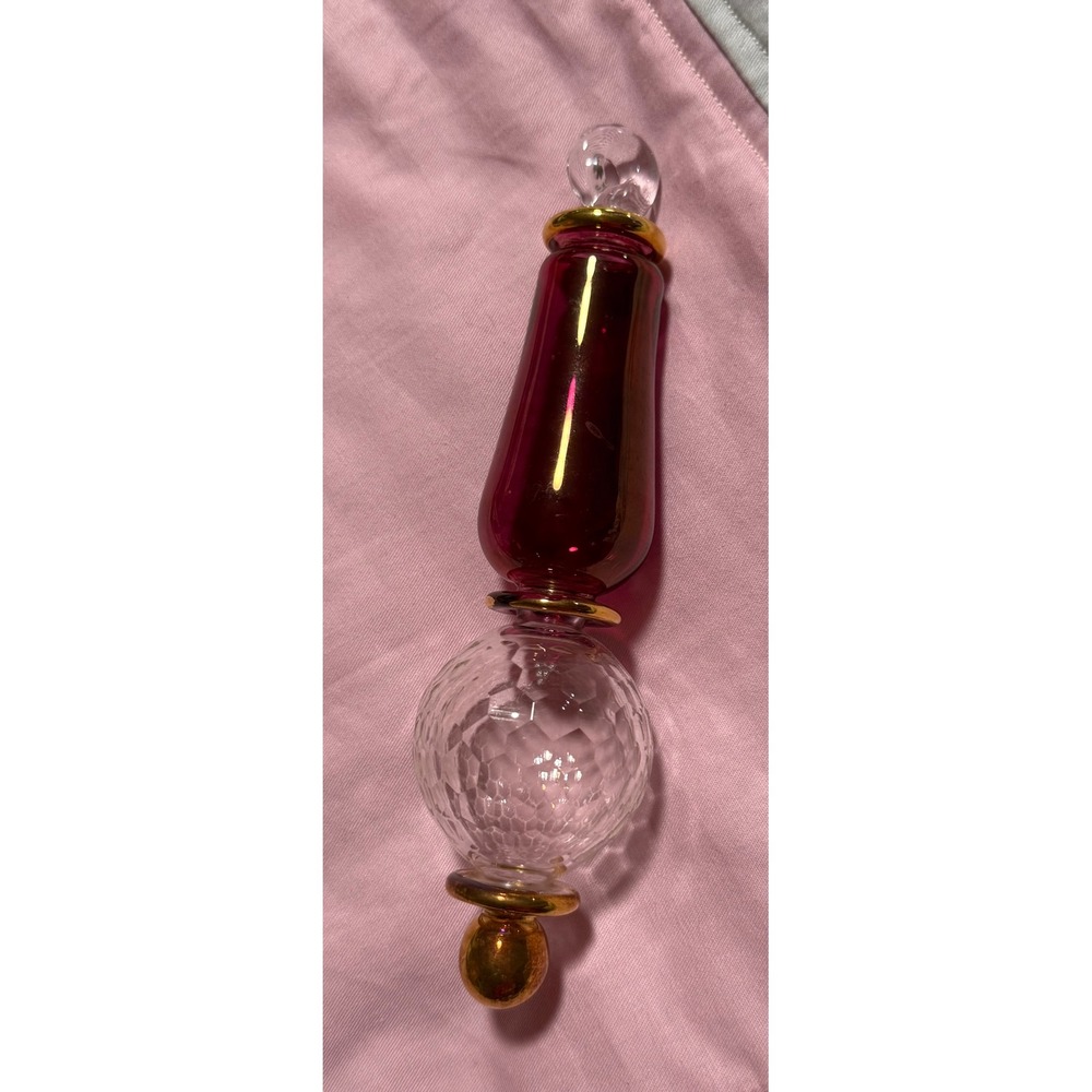 Kurt Adler Luxor Glass Finial Christmas Ornament Red Clear Gold Faceted 7.25 In